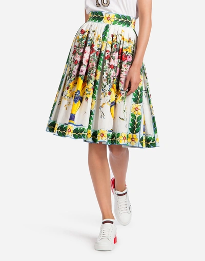 Shop Dolce & Gabbana Circle Skirt In Printed Cotton In White