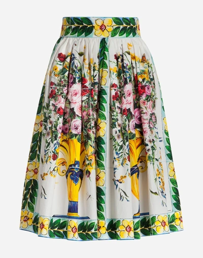 Shop Dolce & Gabbana Circle Skirt In Printed Cotton In White