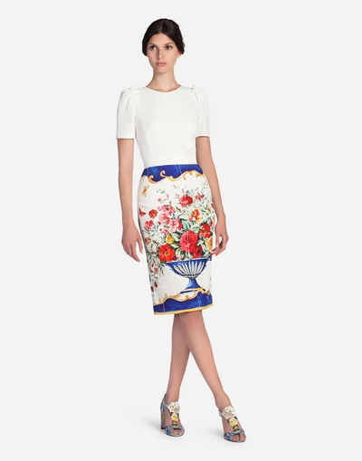 Shop Dolce & Gabbana Pencil Skirt In Printed Silk In Multicolor