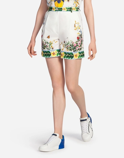 Shop Dolce & Gabbana Printed Cotton Shorts In White