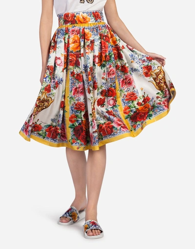 Dolce & Gabbana Floral-print Silk-twill Midi Skirt In Multicolor