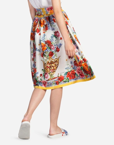 Shop Dolce & Gabbana Circle Printed Silk Skirt In Multicolor