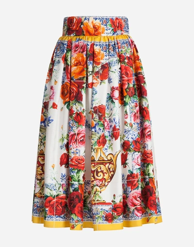 Shop Dolce & Gabbana Circle Printed Silk Skirt In Multicolor