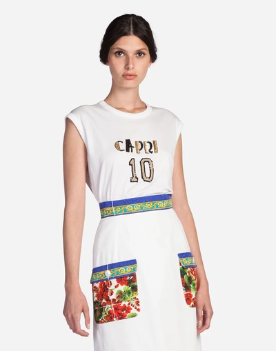 Dolce & Gabbana Sleeveless T-shirt In Cotton With Patch In White