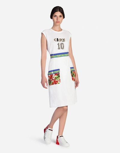 Shop Dolce & Gabbana Sleeveless T-shirt In Cotton With Patch In White