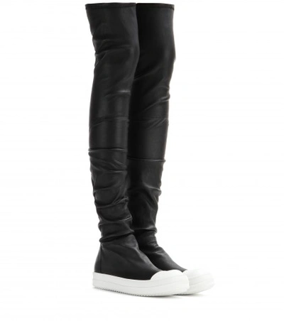 Shop Rick Owens Leather Over-the-knee Boots In Llack Wl