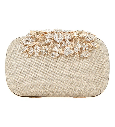 Dune Emberrs Embellished Clasp Clutch Bag In Gold-metallic Fabric