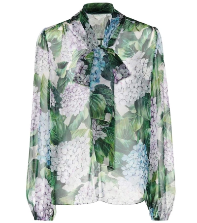 Dolce & Gabbana Hydrangea Print Pussybow Blouse In Orteesia Foedo Paeea