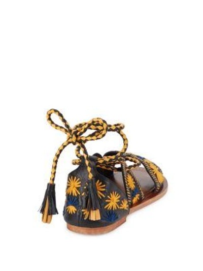 Shop Antik Batik Flow Embroidered Lace-up Sandals In Navy Multi