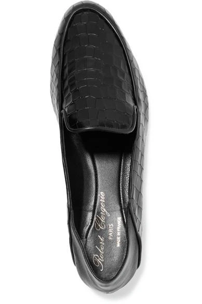Shop Robert Clergerie Fanin Croc-effect Glossed-leather Collapsible-heel Loafers In Black