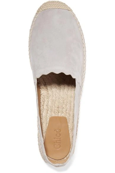 Shop Chloé Lauren Scalloped Suede Espadrilles In Gray