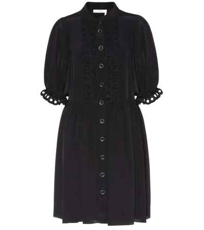 Chloé Scallop Trimmed Shirt Dress In Black