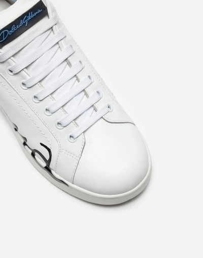Shop Dolce & Gabbana Leather Portofino Sneakers In White/blue