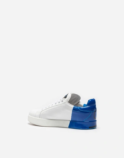 Shop Dolce & Gabbana Leather Portofino Sneakers In White/blue