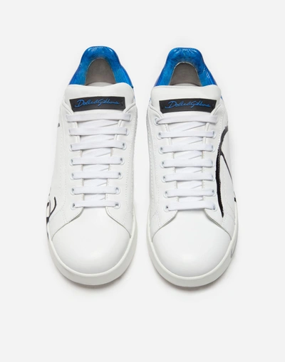 Shop Dolce & Gabbana Leather Portofino Sneakers In White/blue