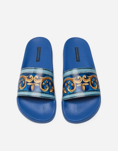 Shop Dolce & Gabbana Rubber Slippers With Print In Multicolor