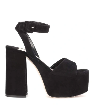 Shop Miu Miu Suede Platform Sandals In Black