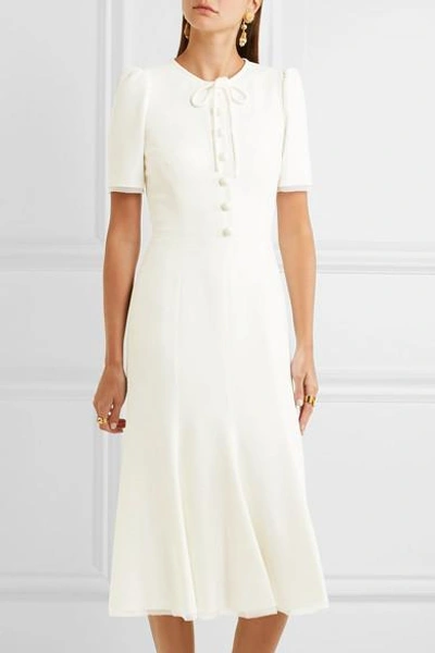 Shop Dolce & Gabbana Bow-embellished Cady Midi Dress In White