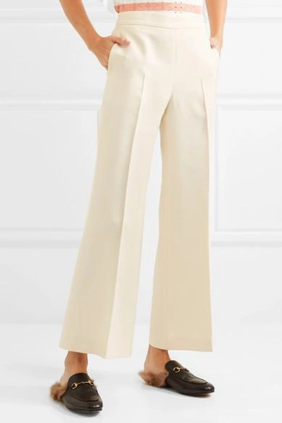 Shop Fendi Cropped Wool And Silk-blend Gazar Wide-leg Pants