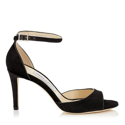 Shop Jimmy Choo Annie 85 Black Crushed Velvet Peep Toe Sandals