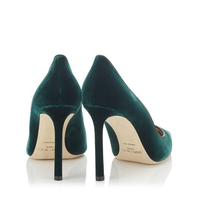 Shop Jimmy Choo Romy 100 Bottle Green Velvet Pointy Toe Pumps