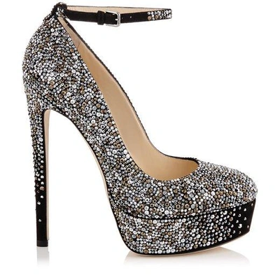 Shop Jimmy Choo Klerise 150 Black Suede Platform Pumps With Hotfixed Crystals In Black Mix