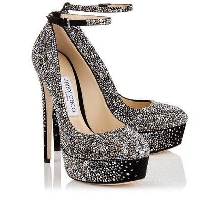 Shop Jimmy Choo Klerise 150 Black Suede Platform Pumps With Hotfixed Crystals In Black Mix