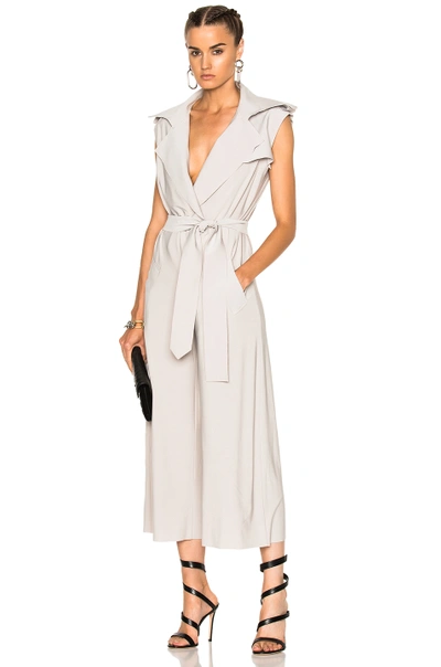 Shop Norma Kamali Double Breasted Trench Jumpsuit In Oyster