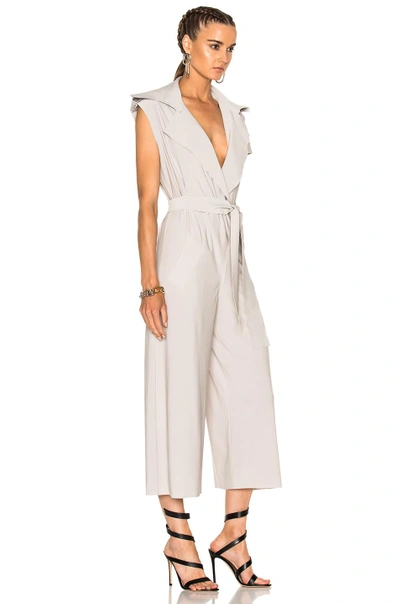 Shop Norma Kamali Double Breasted Trench Jumpsuit In Oyster
