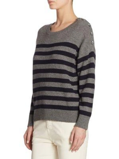 Shop Vince Cashmere Shoulder Button Top In Heather Stone/coastal