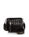 MARC JACOBS NOMAD STUDDED CALF HAIR STRAP SMALL PATENT LEATHER SADDLE BAG,M0012018