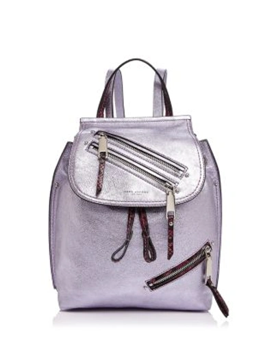 Marc Jacobs Zip Pack Embossed Trim Metallic Leather Backpack In Metallic Lilac Multi/gold