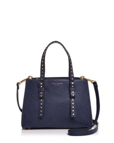 Shop Marc Jacobs Mini T Leather Satchel In Midnight Blue/gold