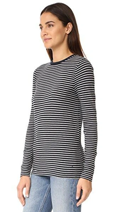 Shop Alexander Wang T Long Sleeve Crew Neck Tee In Navy With Heather Grey Stripe