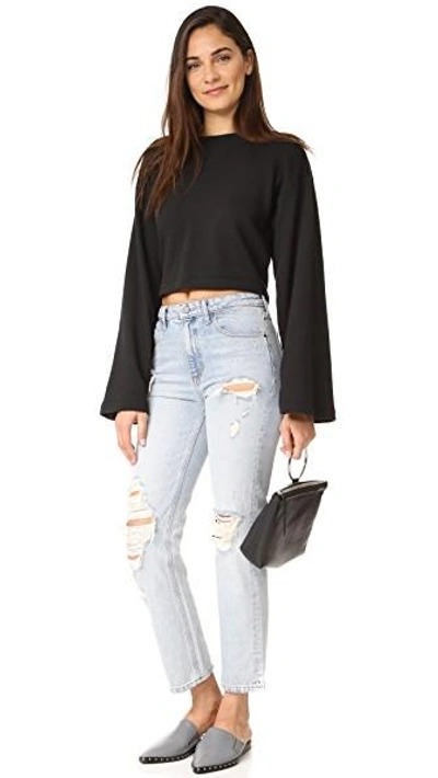 Shop Alexander Wang T Tie Back Crop Sweatshirt In Black