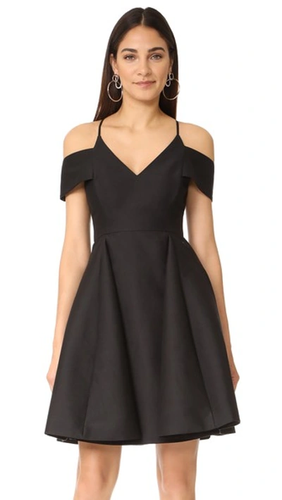 Halston Heritage Cold-shoulder Cotton And Silk-blend Mini Dress In Black