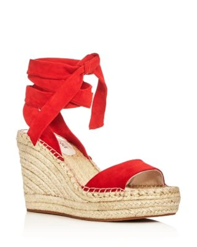 Kenneth Cole Odile Ankle Tie Espadrille Wedge Sandals In Red