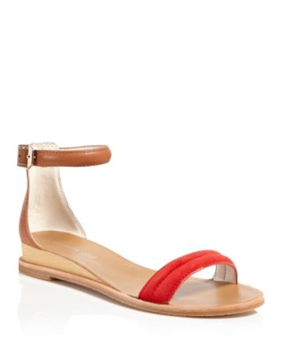 Kenneth Cole Jenna Leather And Suede Ankle Strap Sandals In Red/cognac