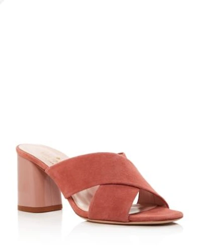 Shop Kate Spade New York Denault Suede And Patent Leather High Heel Slide Sandals In Cumin