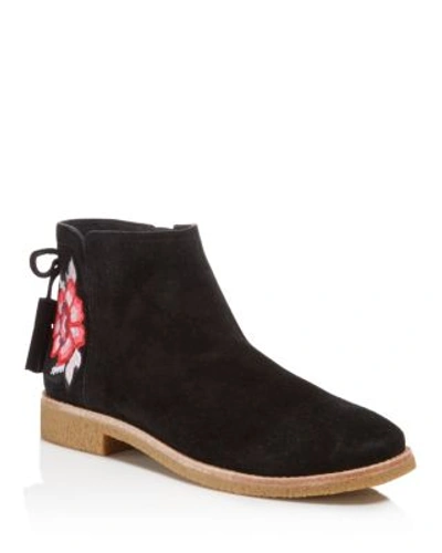 Kate Spade Embroidered Suede Boots In Black