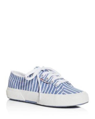 Superga Classic Shirting Fabric Lace Up Sneakers In Blue/white