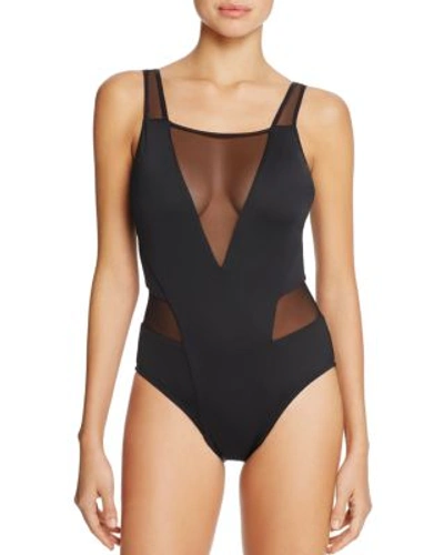 Kenneth Cole Sexy Solids Mesh Cutout Tummy-control One-piece Swimsuit Women's Swimsuit In Black