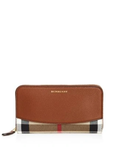 Shop Burberry House Check Derby Elmore Wallet In Tan/gold