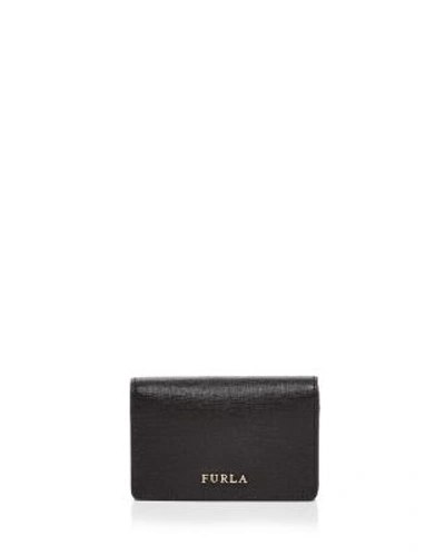 Furla Babylon Small Leather Card Case In Onyx Black/gold