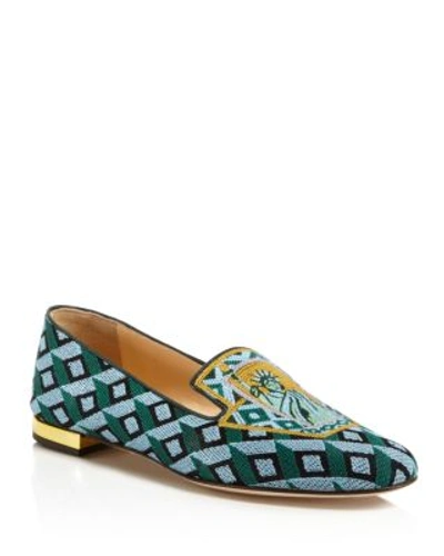 Shop Charlotte Olympia Lady Liberty Smoking Slipper Flats In Green/blue/gold