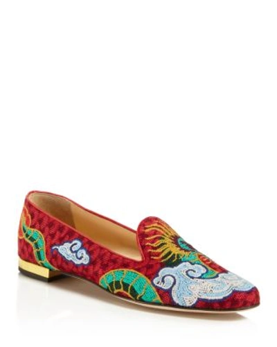 Shop Charlotte Olympia Dragon Smoking Slipper Flats In Red Multi/gold