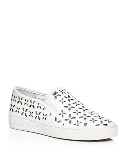 Michael Michael Kors Keaton Perforated Leather Slip-on Sneaker In Optic White