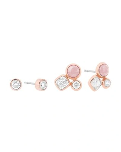 Shop Michael Kors Stud Earrings, Set Of 4 In Rose Gold/pink