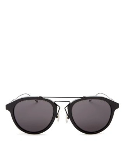 Shop Dior Mixed Media Round Sunglasses, 51mm In Black Matte Black