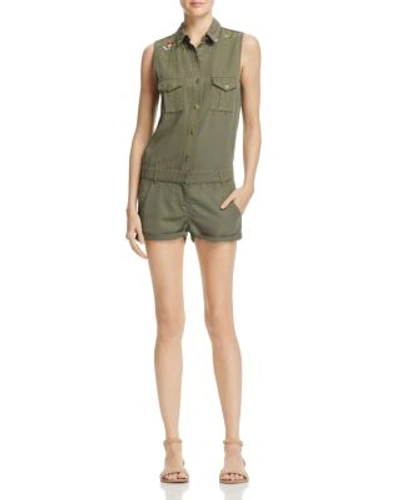 The Kooples Embroidered Romper In Khaki